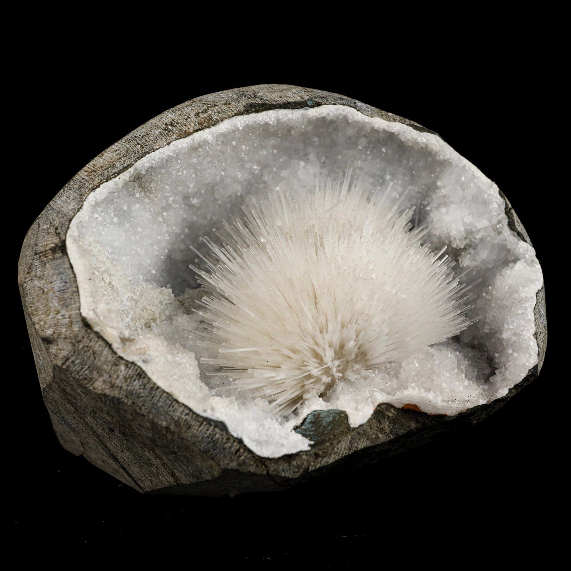 Scolecite Spray Inside MM Quartz Geode Natural Mineral Specimen # B 6565