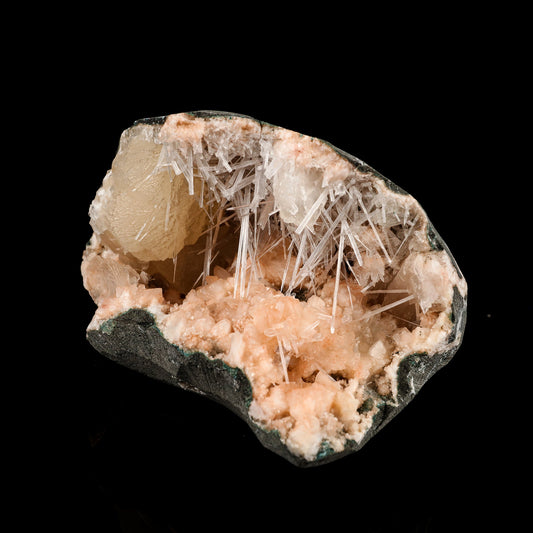 Scolecite Sprays in Stilbite Geode Natural Mineral Specimen # B 6293