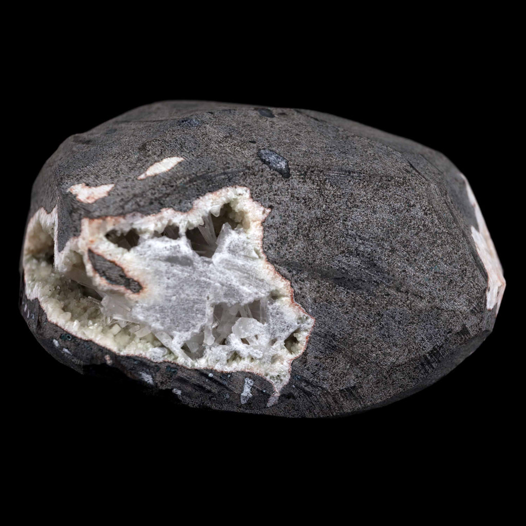 Scolecite Sprays Inside Geode Natural Mineral Specimen  # B 4649