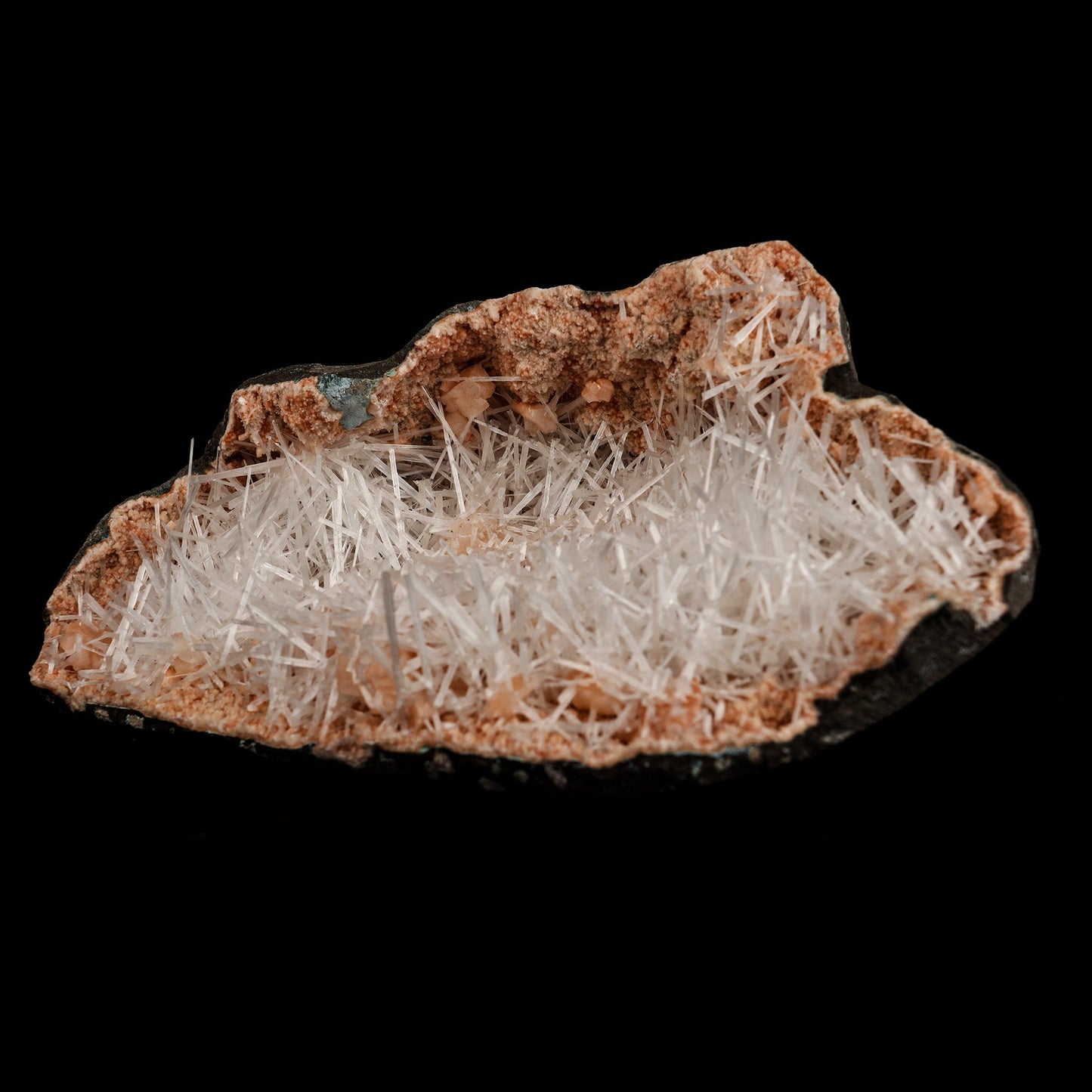Scolecite Sprays Inside Heulandite Geode Natural Mineral Specimen  # B 5071