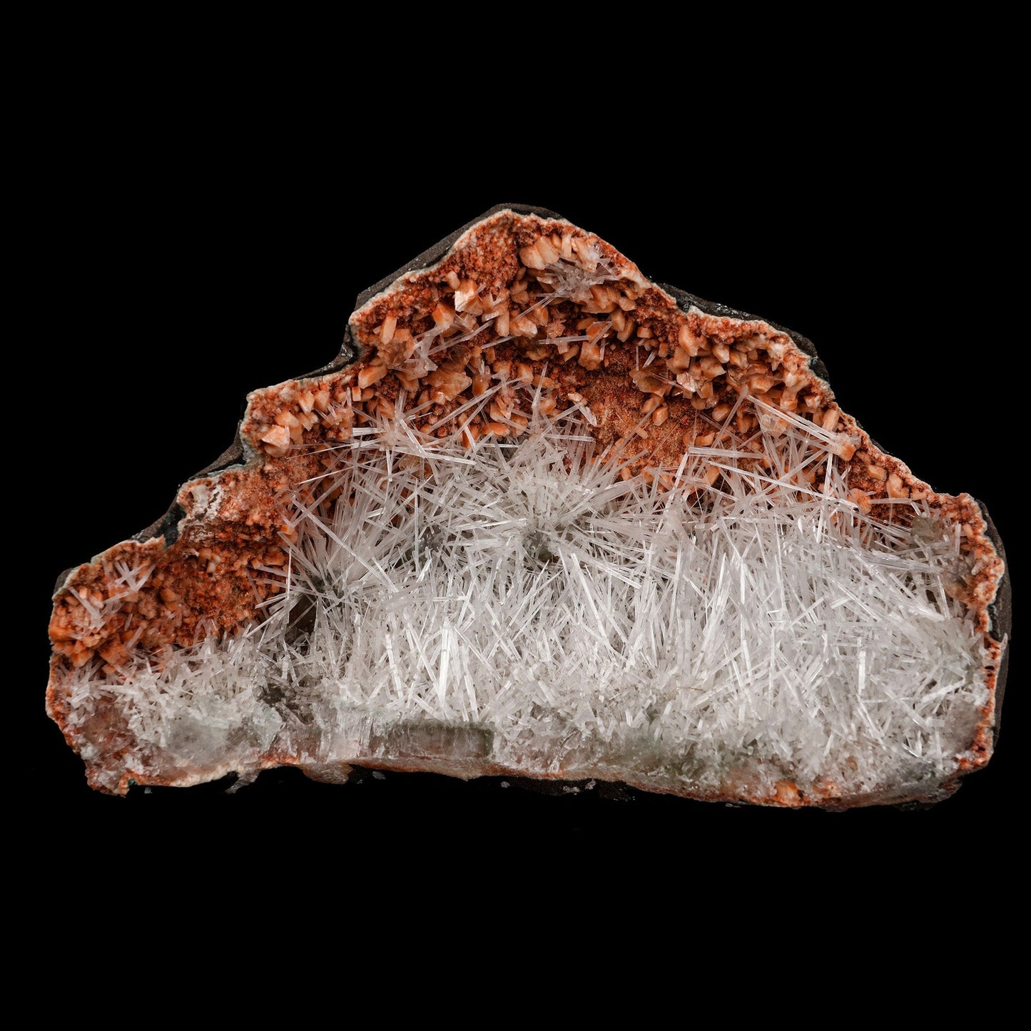 Scolecite Sprays Inside Heulandite Geode Natural Mineral Specimen  # B 5276
