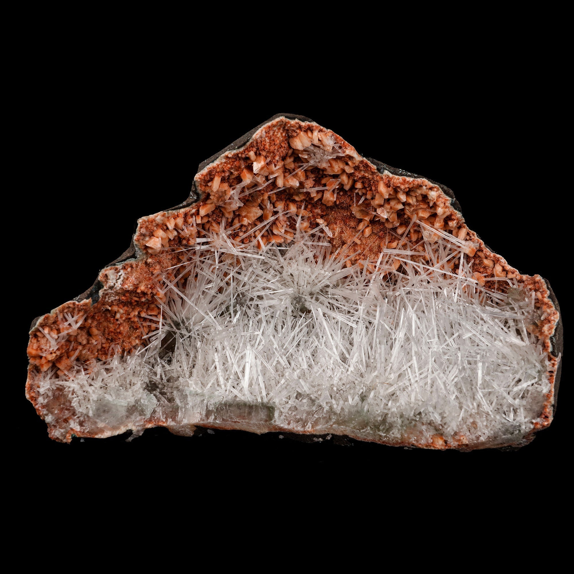 Scolecite Sprays Inside Heulandite Geode Natural Mineral Specimen  # B 5276