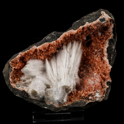 Scolecite Sprays Inside Heulandite Geode Natural Mineral Specimen # B 5685