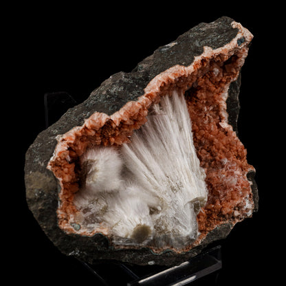 Scolecite Sprays Inside Heulandite Geode Natural Mineral Specimen # B 5685