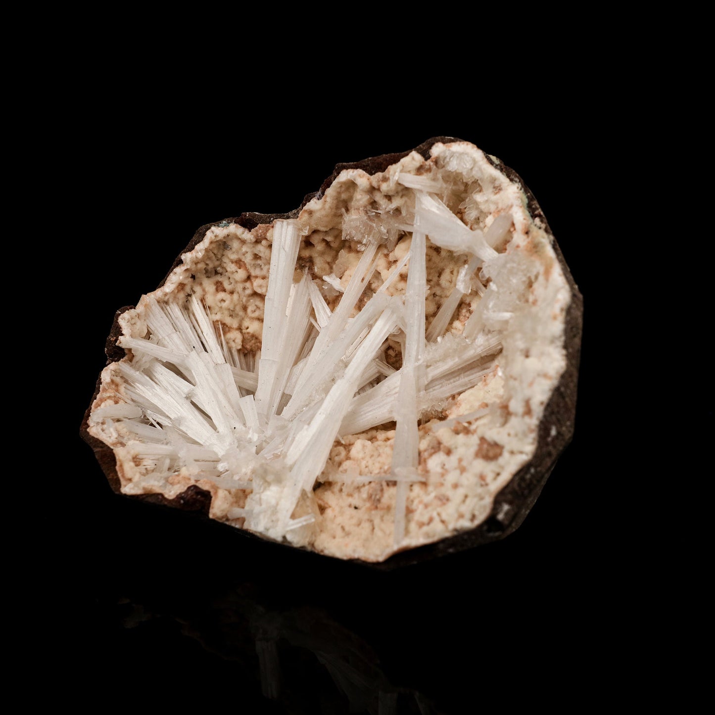 Scolecite Sprays Inside Heulandite Geode Natural Mineral Specimen # B 5779
