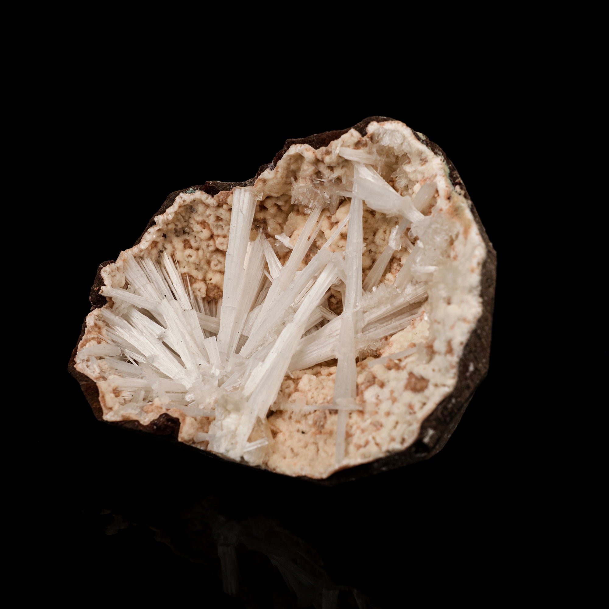 Scolecite Sprays Inside Heulandite Geode Natural Mineral Specimen # B 5779