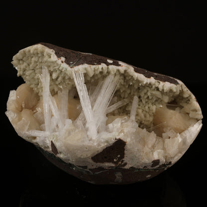 Scolecite Sprays Inside Heulandite Geode Natural Mineral Specimen # B 5799