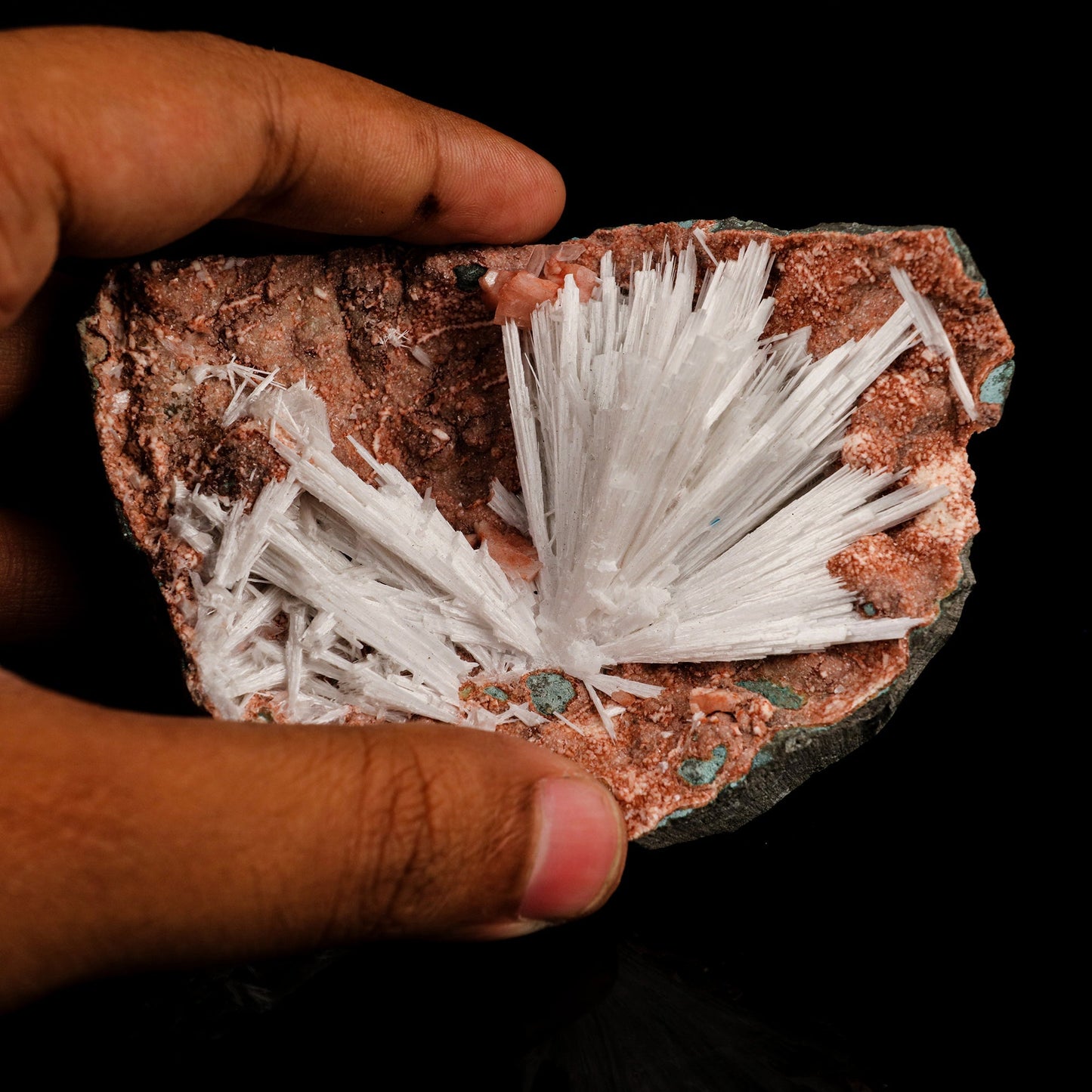 Scolecite Sprays Inside Heulandite Geode Natural Mineral Specimen # B 5813.