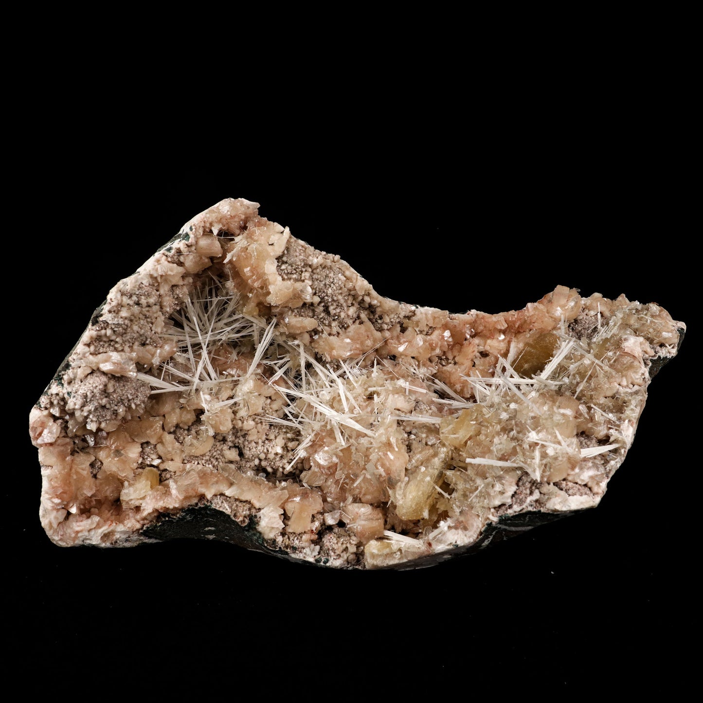 Scolecite Sprays Inside Heulandite Geode Natural Mineral Specimen # B 5860