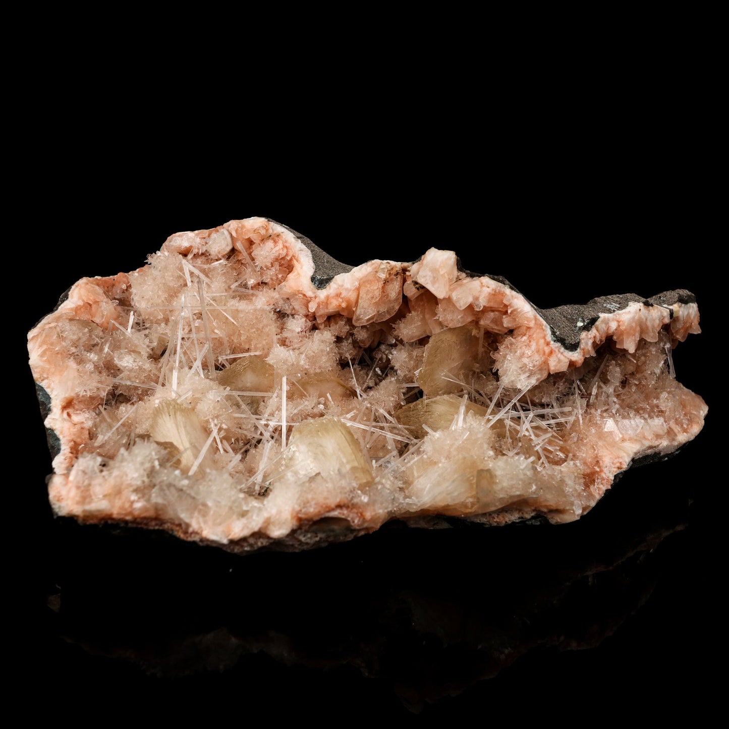 Scolecite Sprays Inside Heulandite Geode Natural Mineral Specimen # B 5893