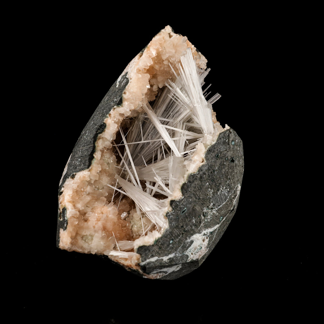 Scolecite Sprays Inside Heulandite Geode Natural Mineral Specimen # B ...