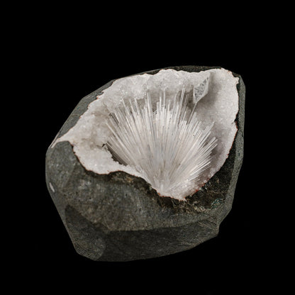 Scolecite Sprays Inside MM Quartz Geode Natural Mineral Specimen # B 5490