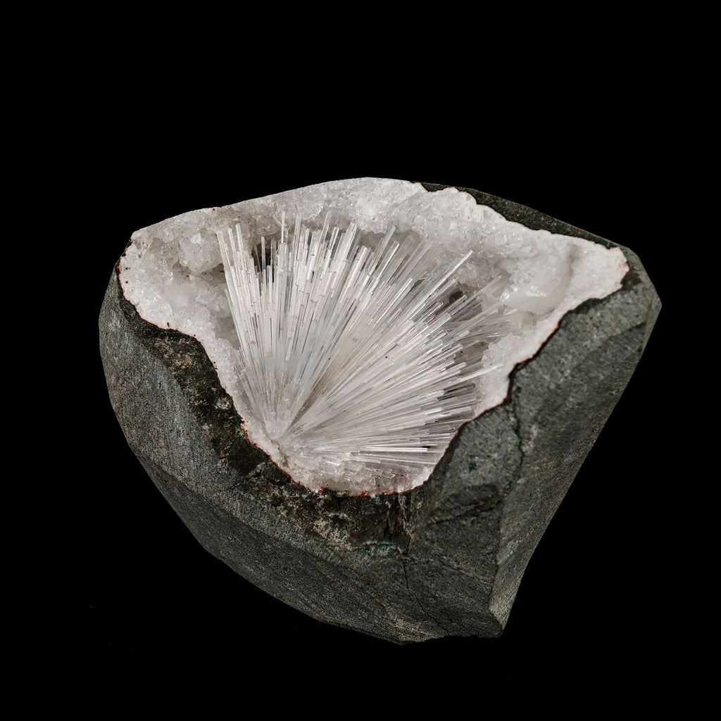 Scolecite Sprays Inside MM Quartz Geode Natural Mineral Specimen # B 5490