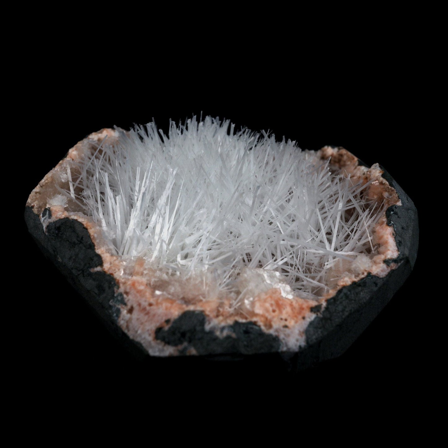 Scolecite Sprays On Heulandite With Stilbite Geode Natural Mineral Specimen  # B 4904
