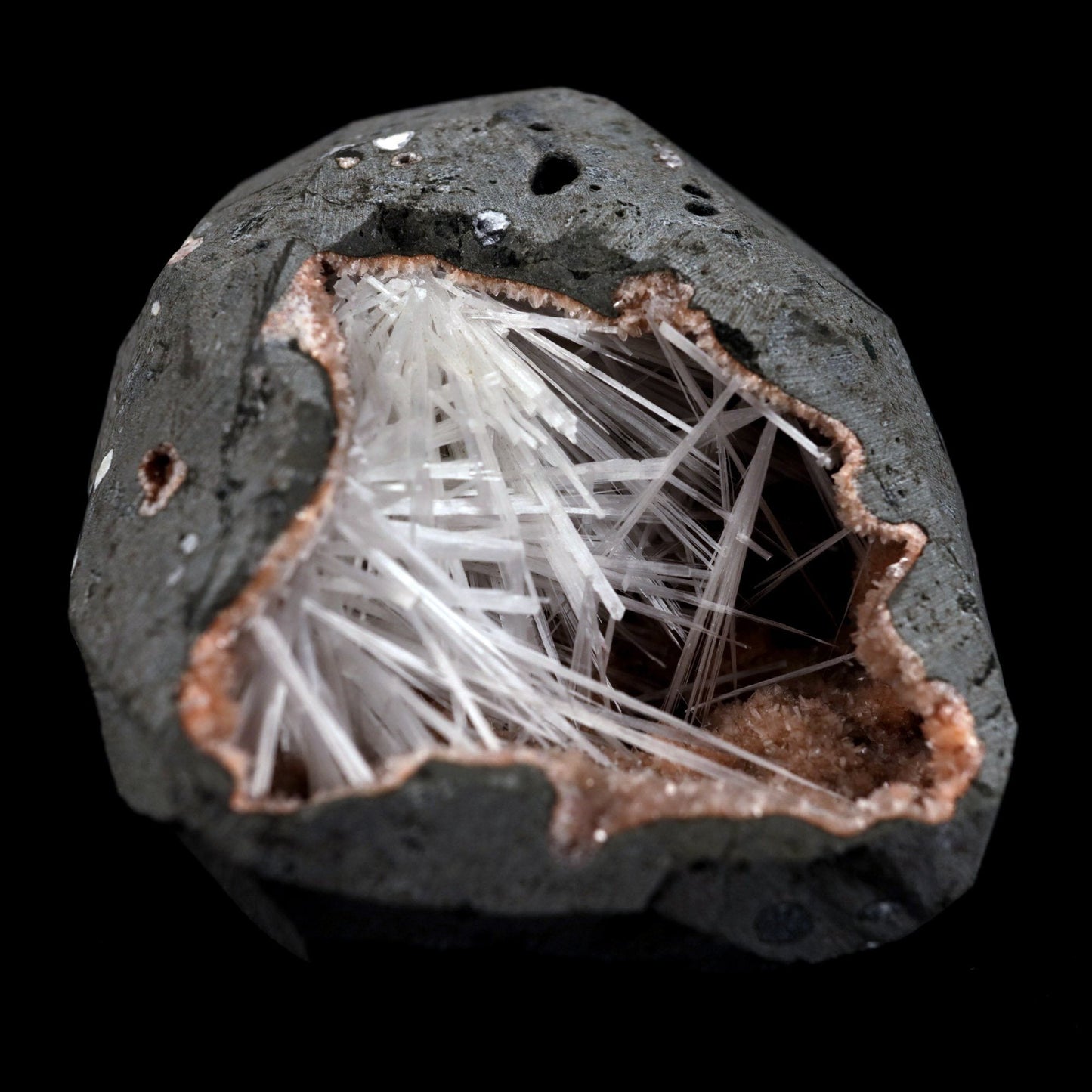 Scolecite Sprays On Heulandite With Stilbite Geode Natural Mineral Specimen  # B 4905