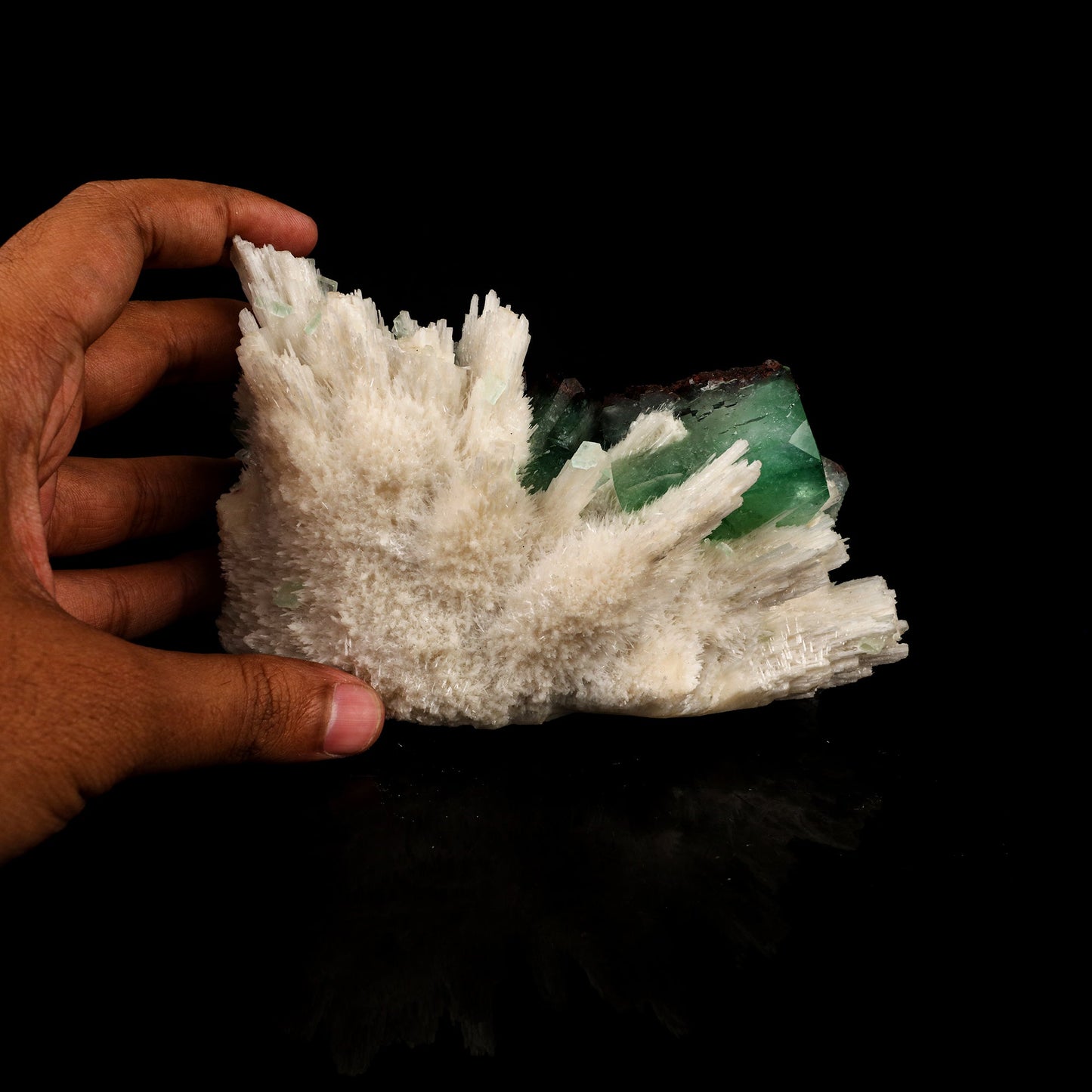 Scolecite Sprays with green Apophyllite cube Free Standing Natural Mineral Specimen # B 6326