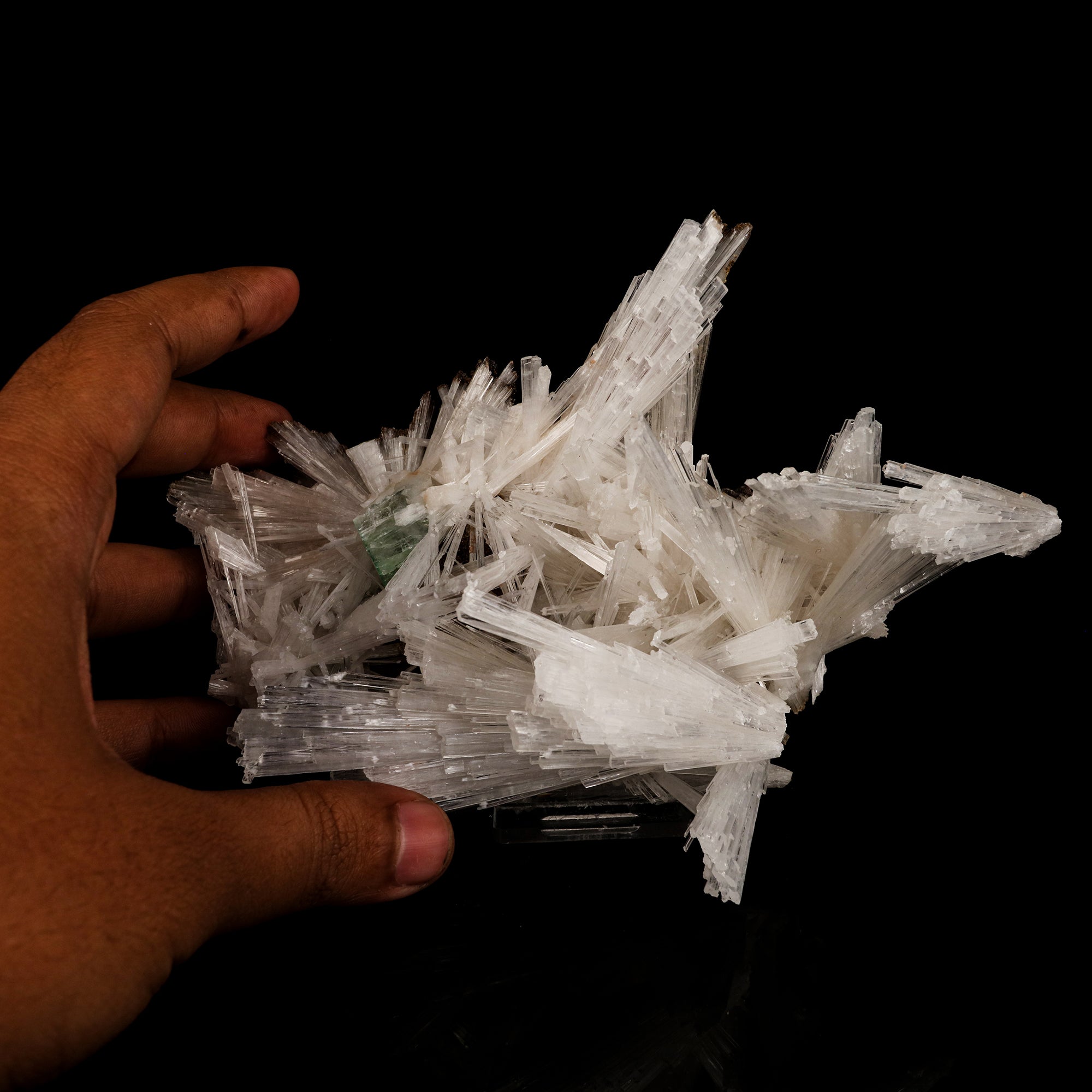 Scolecite Sprays with green Apophyllite cube Natural Mineral Specimen # B 6264