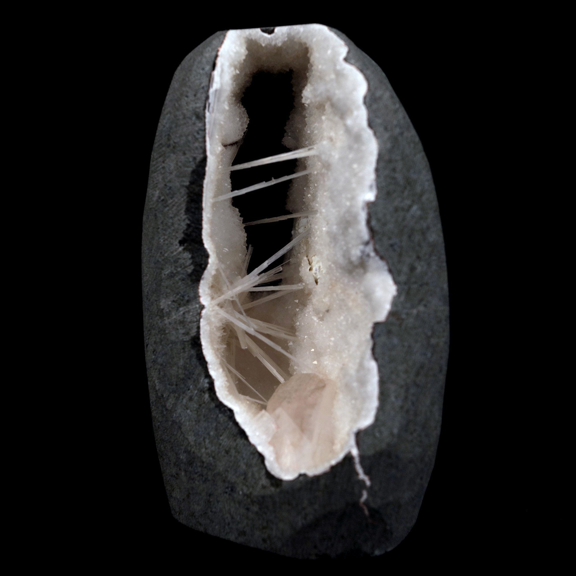 Scolecite Sprays with Heulandite Inside MM Quartz Natural Mineral Specimen  # B 4808