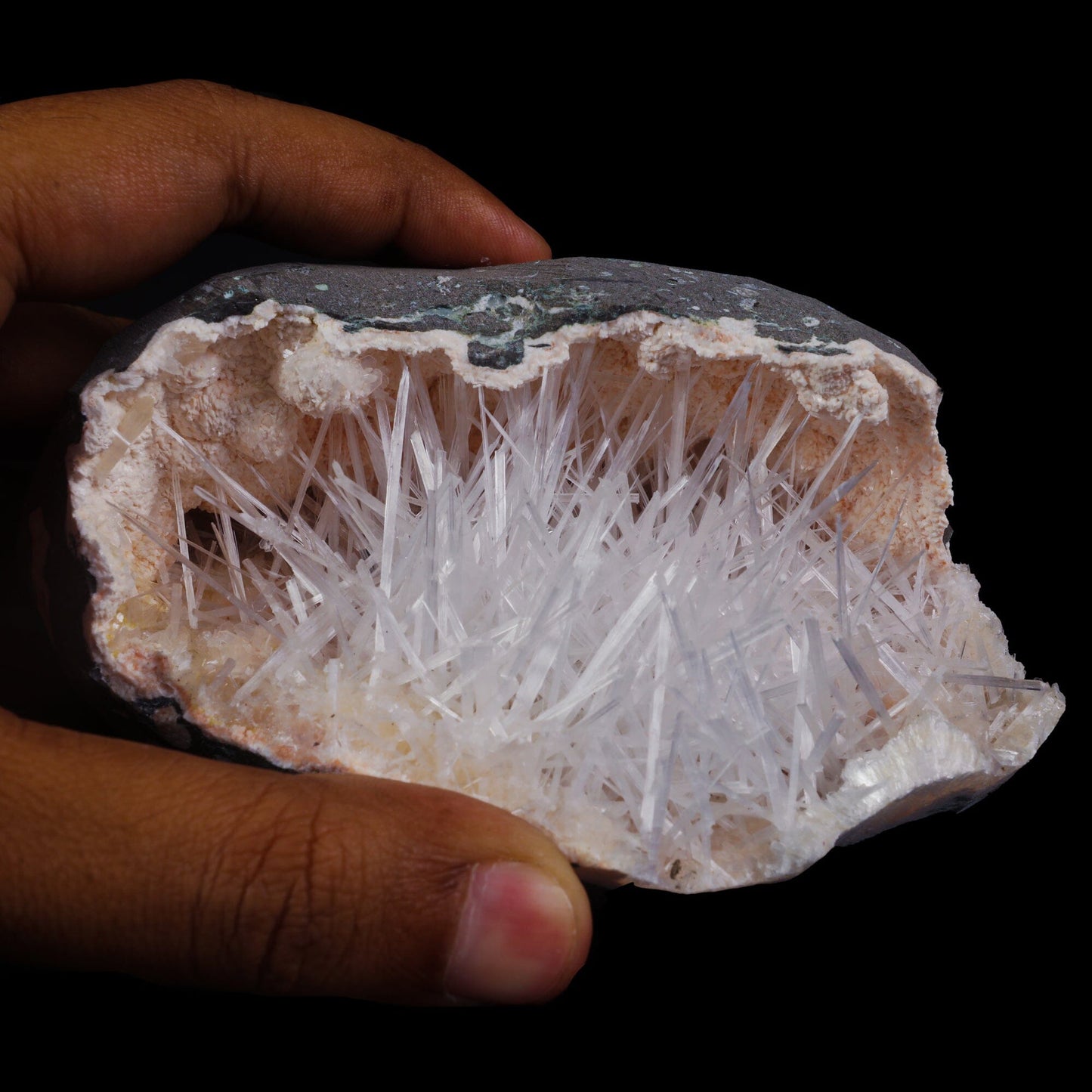 Scolecite with Heulandite in Geode Natural Mineral Specimen # B 6985