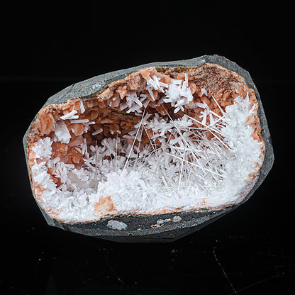 Scolecite with Laumontite in Heulandite Geode Natural Mineral Specimen