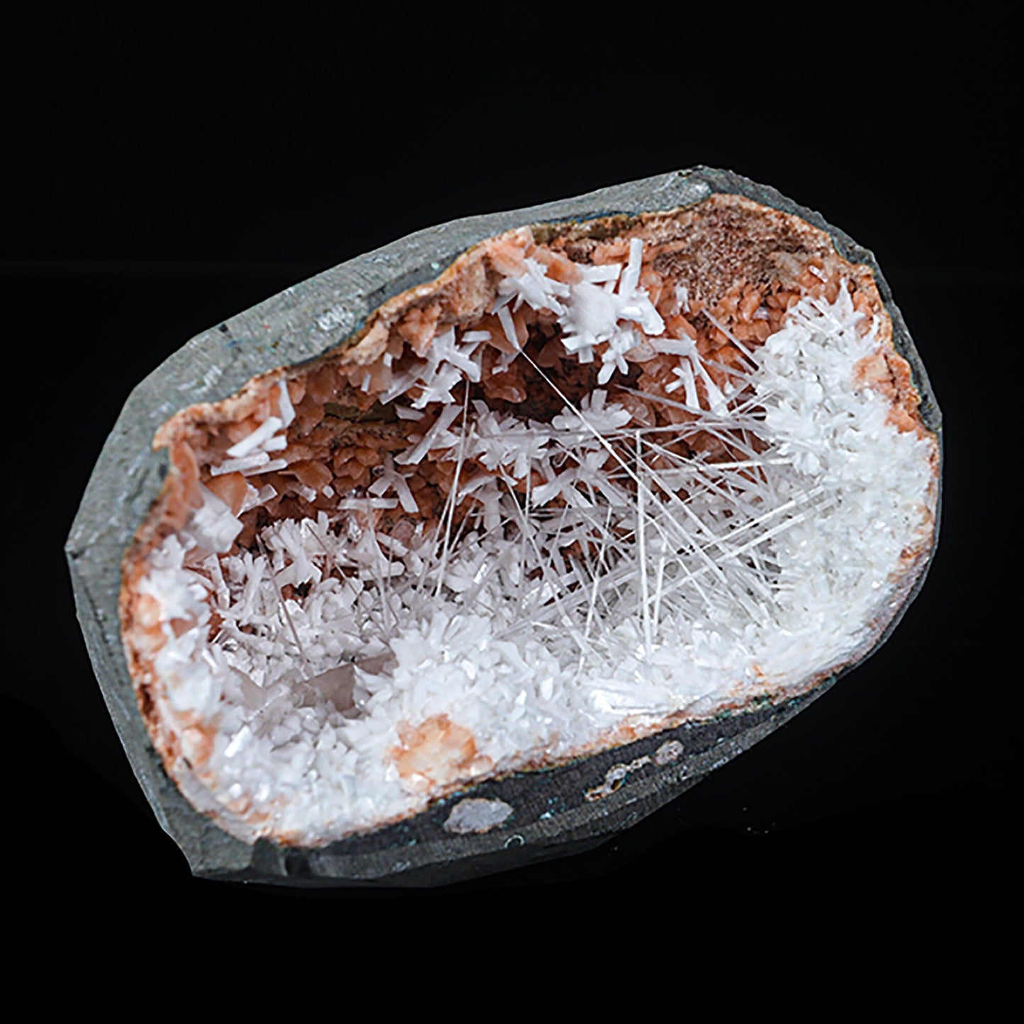 Scolecite with Laumontite in Heulandite Geode Natural Mineral Specimen
