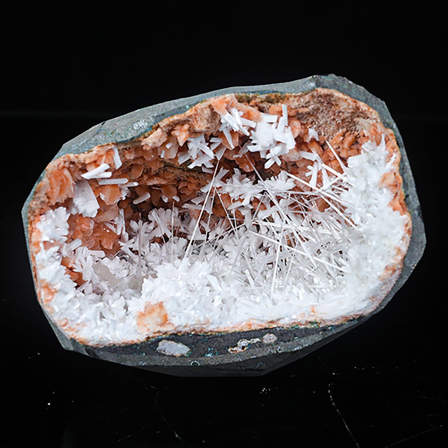 Scolecite with Laumontite in Heulandite Geode Natural Mineral Specimen