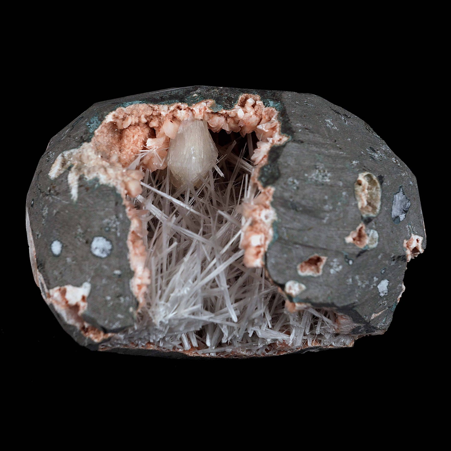Scolecite With Stilbite Inside Heulandite Geode Natural Mineral Specimen  # B 4543