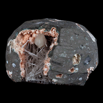 Scolecite With Stilbite Inside Heulandite Geode Natural Mineral Specimen  # B 4543