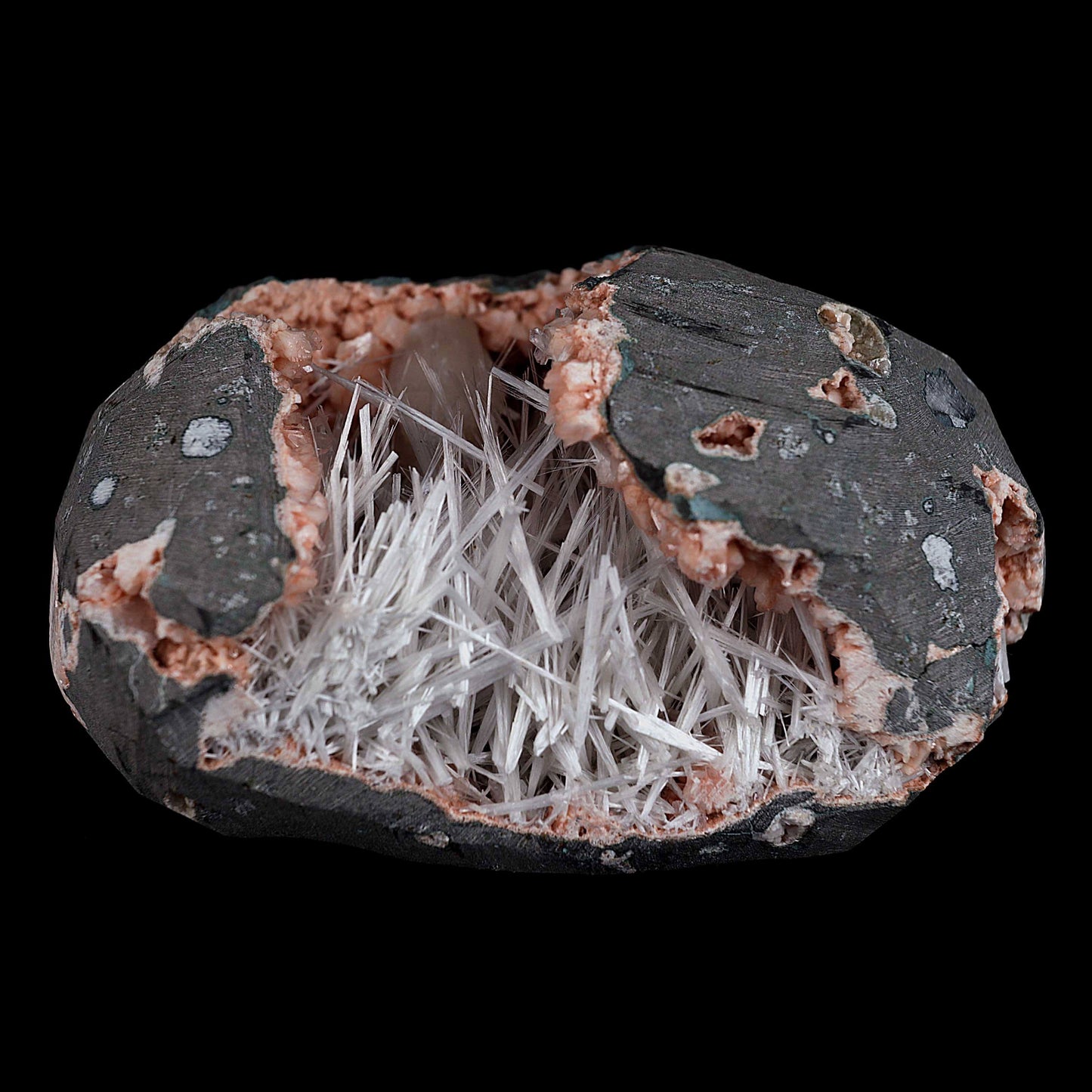 Scolecite With Stilbite Inside Heulandite Geode Natural Mineral Specimen  # B 4543