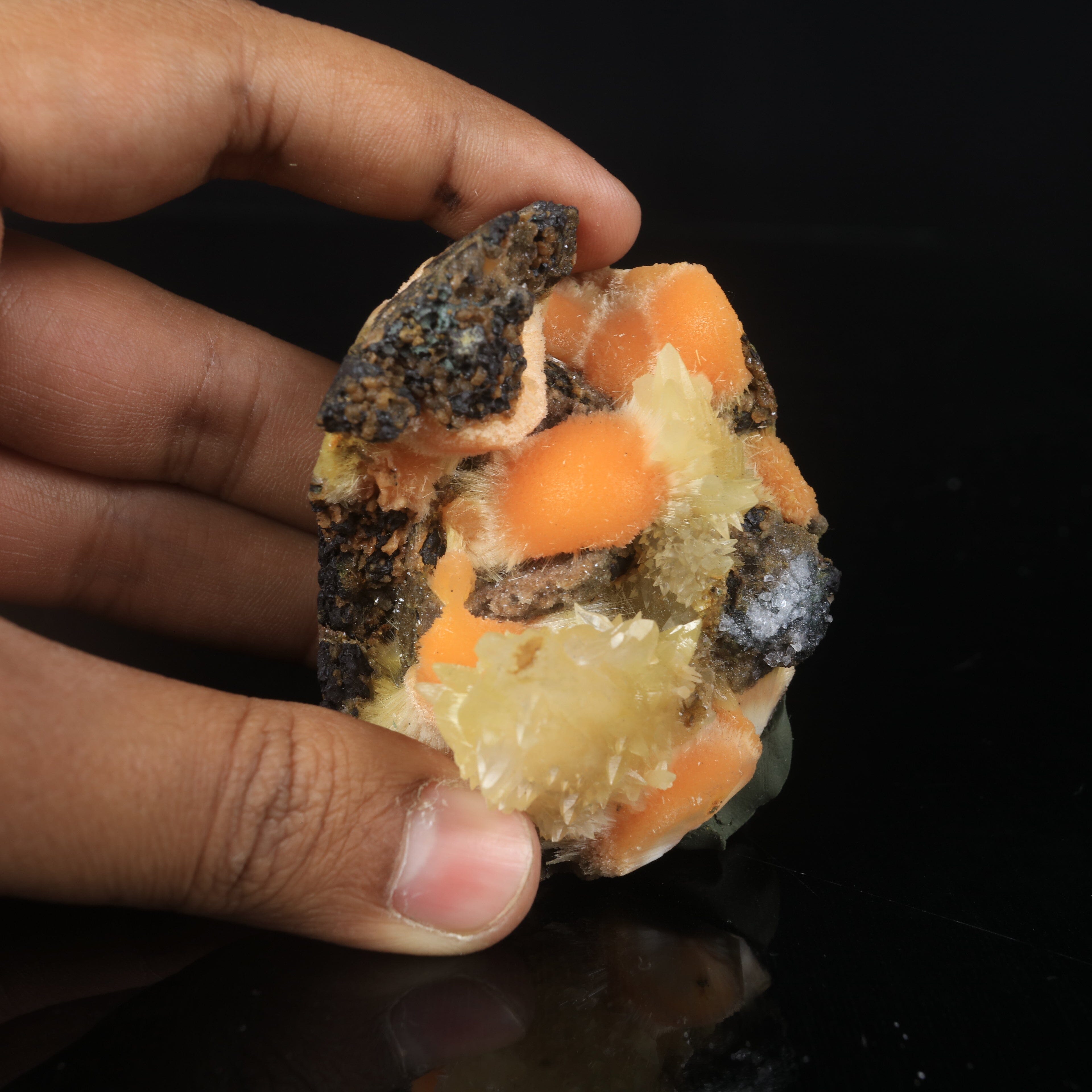 Thomsonite Orange Rare Find with Calcite Natural Mineral Specimen # B 7008
