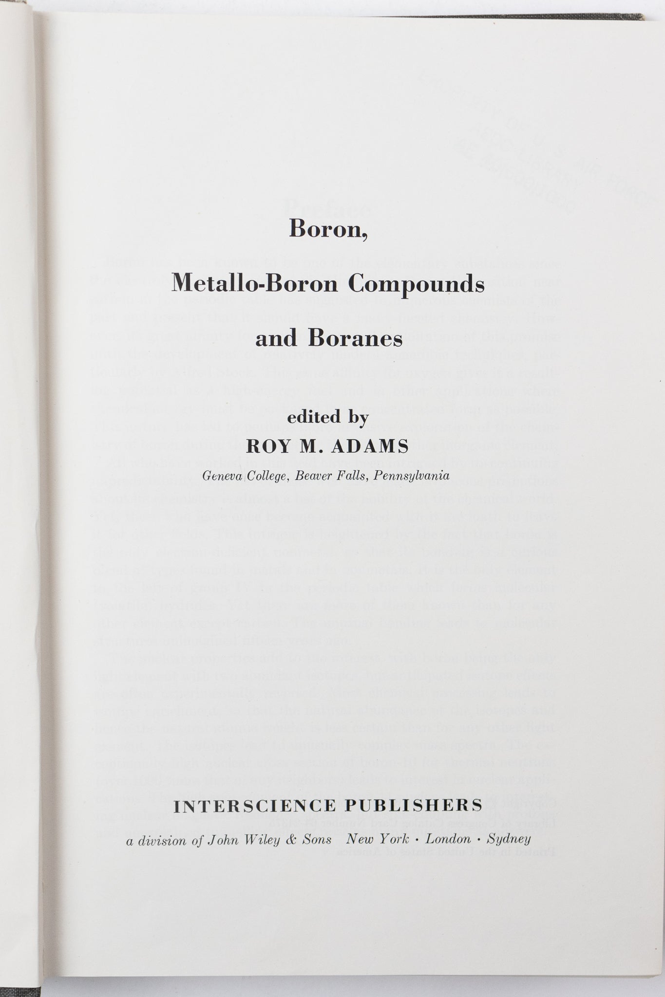 Boron, Metallo-Boron, Compounds and Boranes