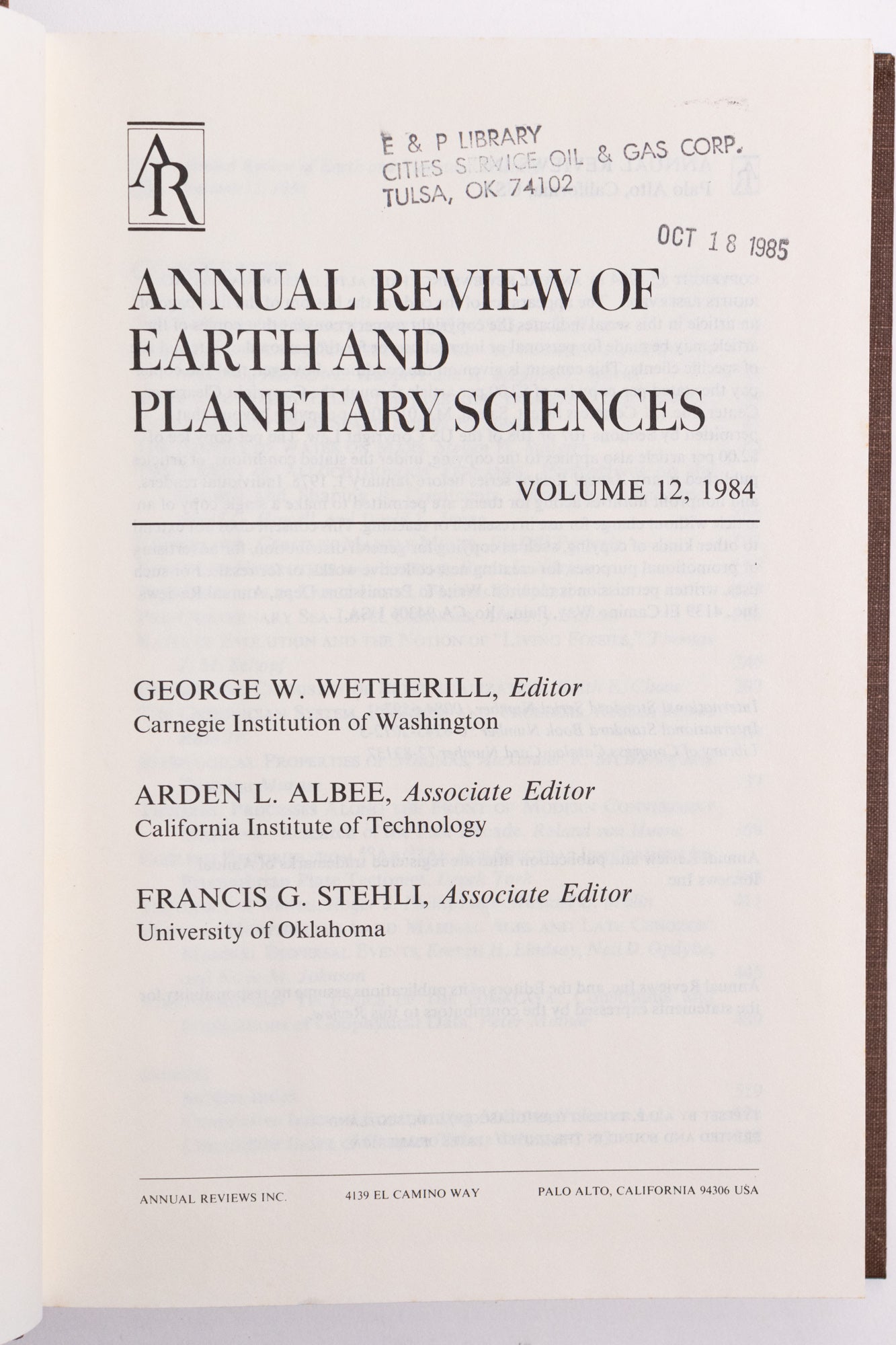 Annual Review of Earth and Planetary Sciences: Vol 12 - Stemcell Science Shop